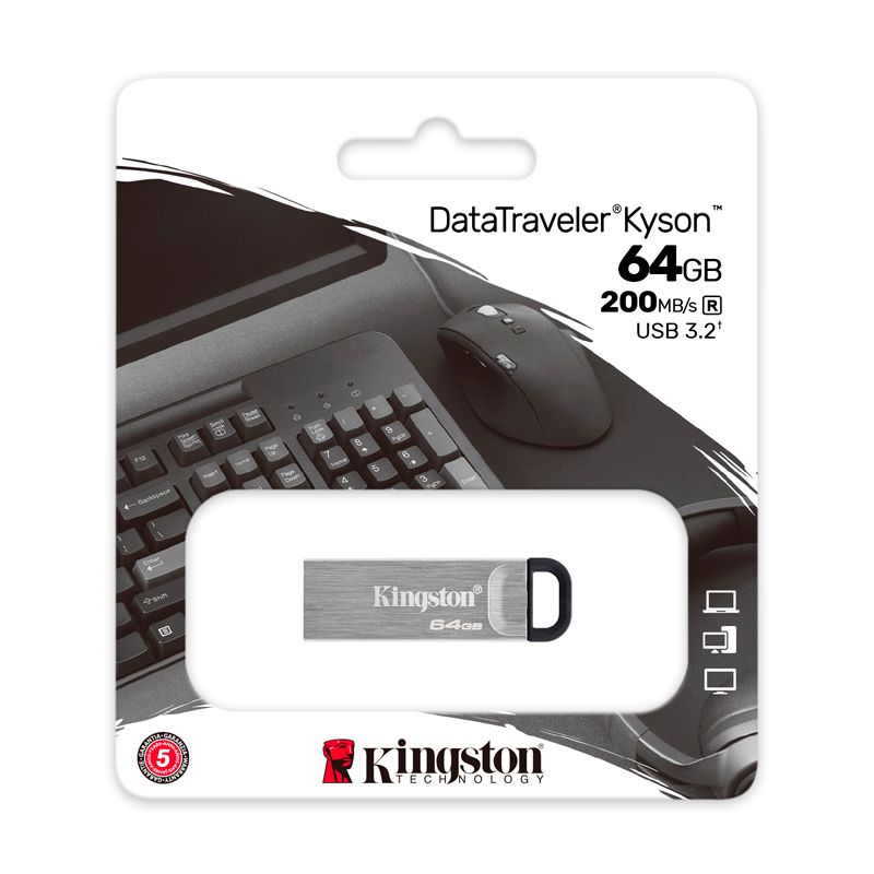 MEMORIA FLASH USB KINGSTON DATATRAVELER KYSON, 64GB, USB 3.2 GEN 1, PLATA