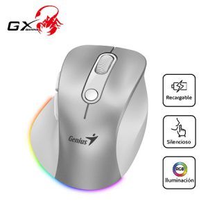 MOUSE GENIUS ERGO 9000S PRO DUAL RECARGABLE WIRELESS/BT 6-BOT SILENT RGB SILVER (31030039402)