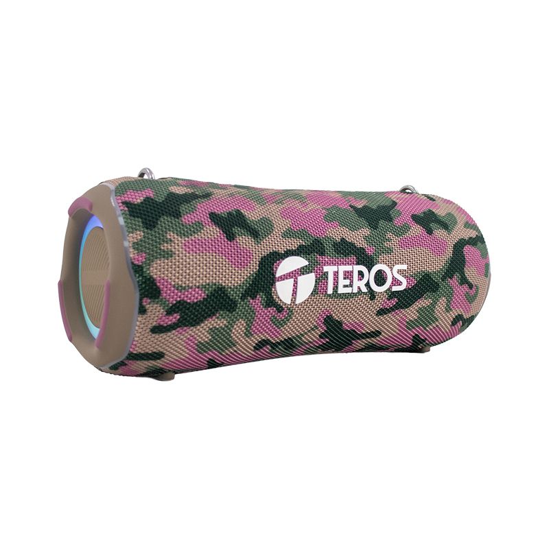 PARLANTE TEROS ULTRA TE-6046M, BT 5.3, RGB, TWS, COLOR MARRÓN MILITAR CAMUFLADO
