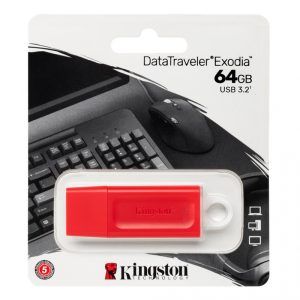 MEMORIA FLASH USB KINGSTON DATATRAVELER EXODIA 64GB, USB 3.2 GEN 1, ROJO