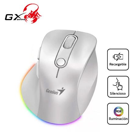 MOUSE GENIUS ERGO 9000S PRO DUAL RECARGABLE WIRELESS/BT 6-BOT SILENT RGB PEARL WHITE (31030039400)