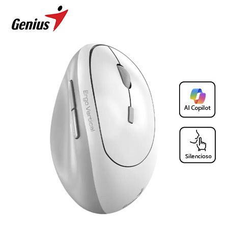 MOUSE GENIUS ERGO 8350S AI COPILOT DUAL WIRELESS/BLUETOOTH VERTICAL 6-BOT SILENT ERGONOMICO WHITE GREY (31030041401)