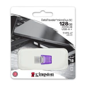 MEMORIA FLASH USB KINGSTON 128GB DATATRAVELER MICRODUO 3C 200MB/S DUAL USB-A + USB-C[