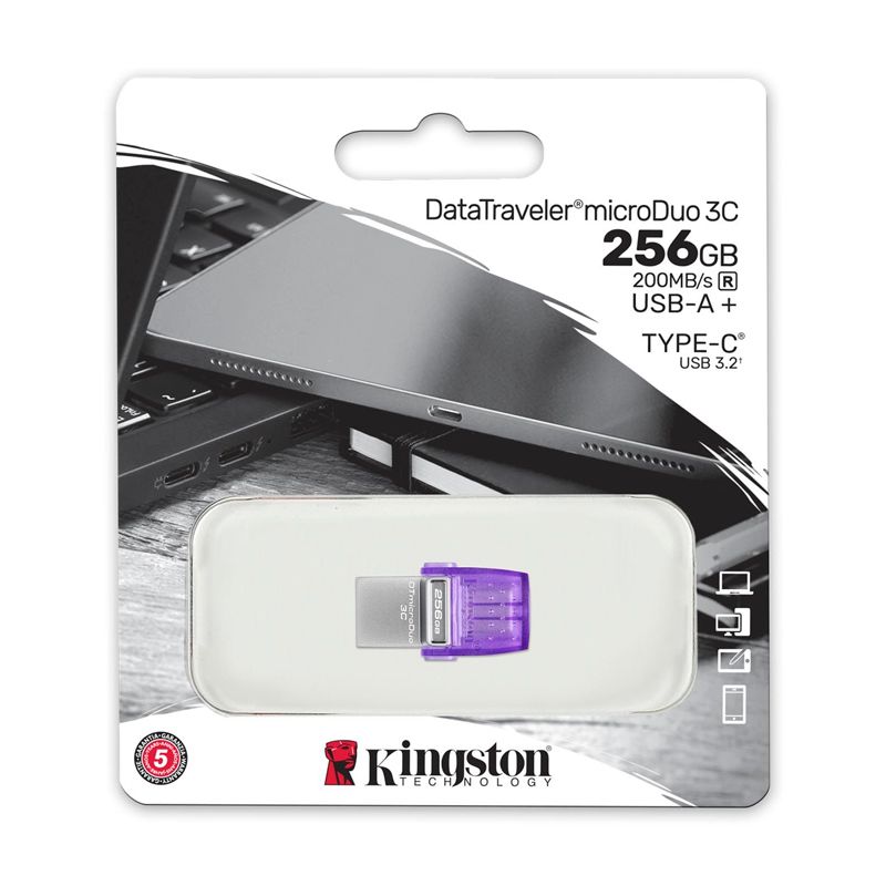 MEMORIA FLASH USB KINGSTON 256GB DATATRAVELER MICRODUO 3C 200MB/S DUAL USB-A + USB-C[